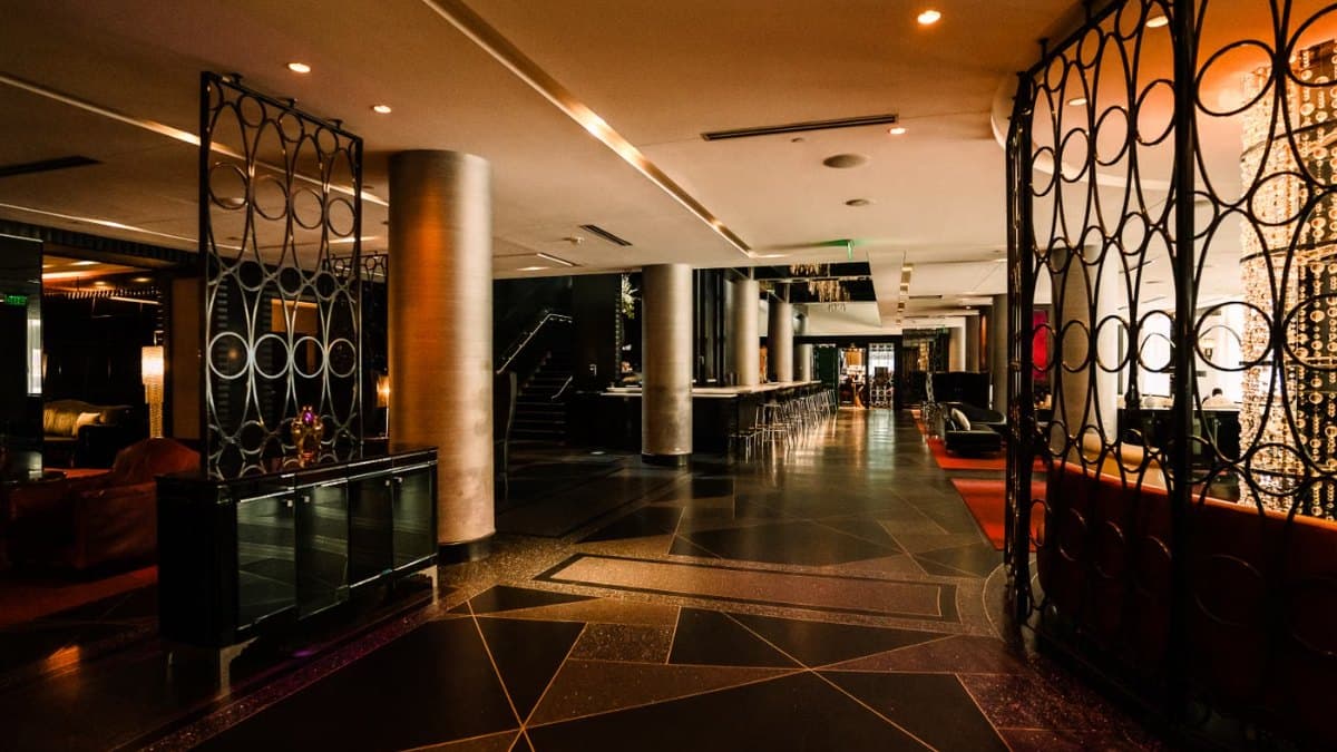 Elegant modern hotel lobby interior with artistic design elements