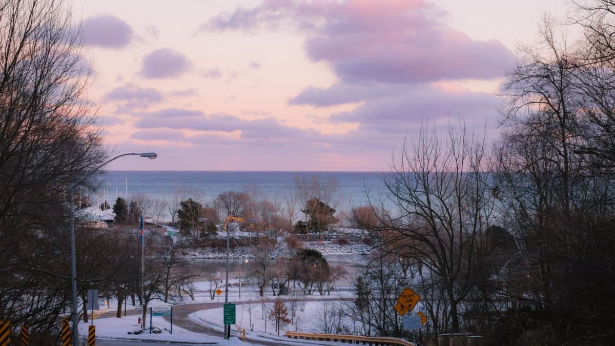 Serene winter shoreline scene on Lake Ontario near Ajax