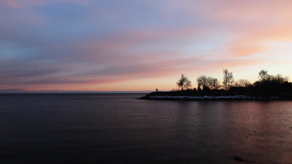 Tranquil winter sunset over the Lake Ontario waterfront