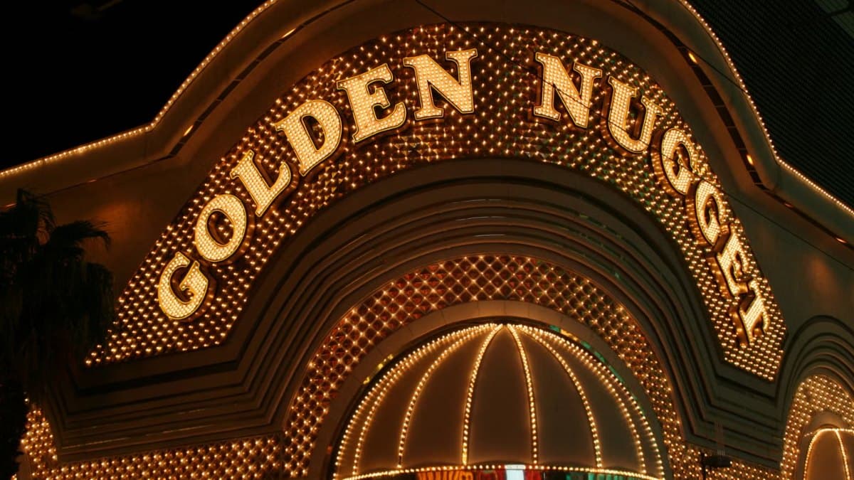 Bright illuminated entertainment and casino entrance at night