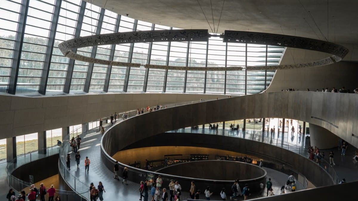 Spiralling architecture inside a modern museum building
