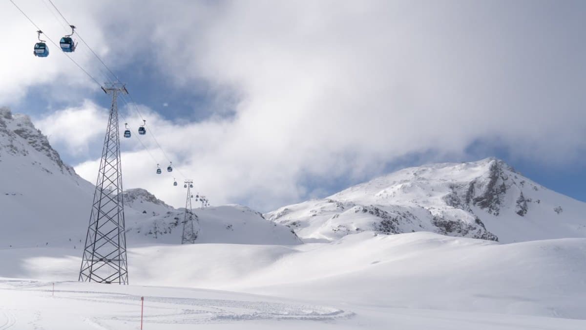 Snowy landscape with winter mountain scenery