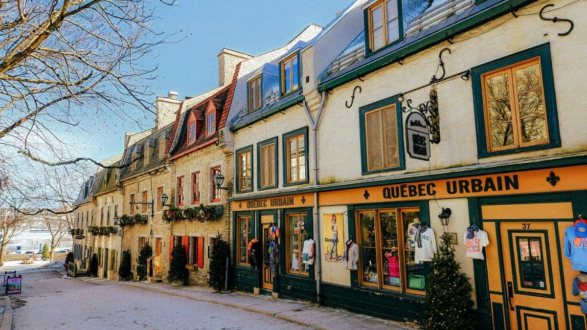 Winter scene of a historic street in Quebec City
