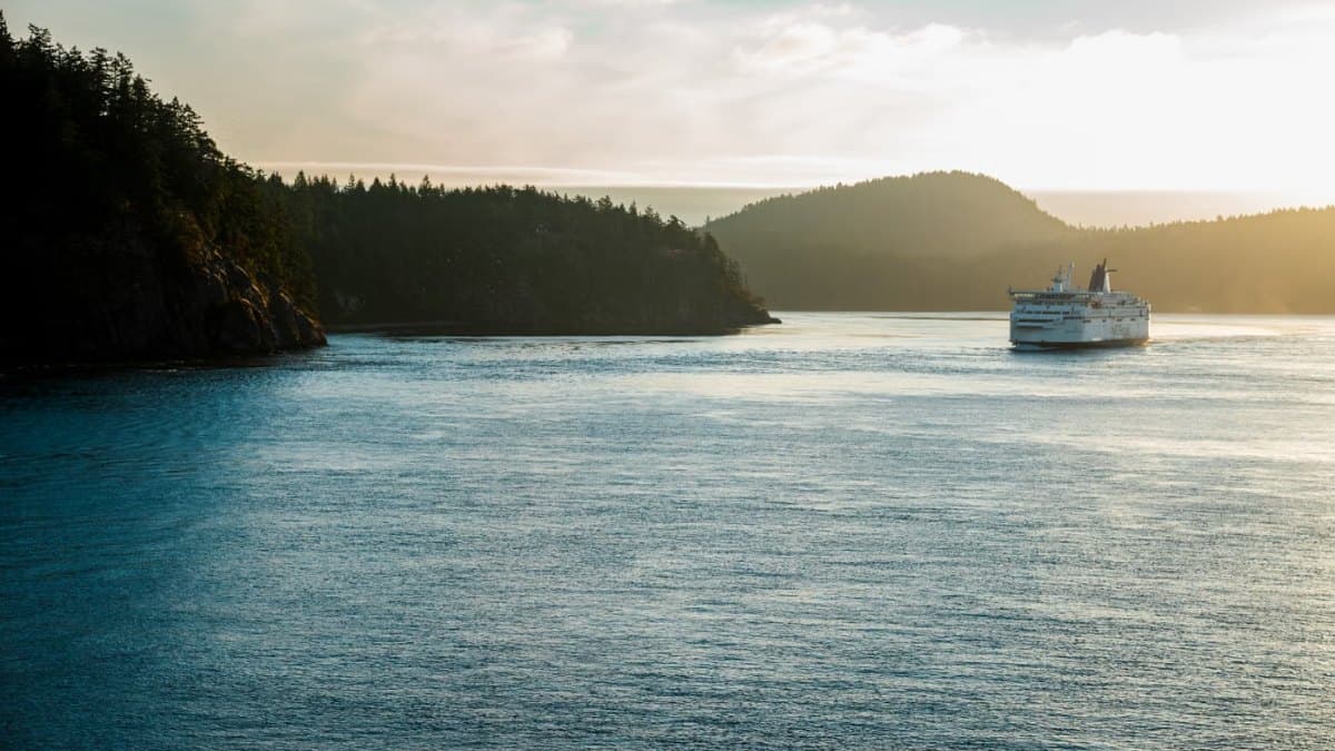 Vessel cruising through calm coastal waters