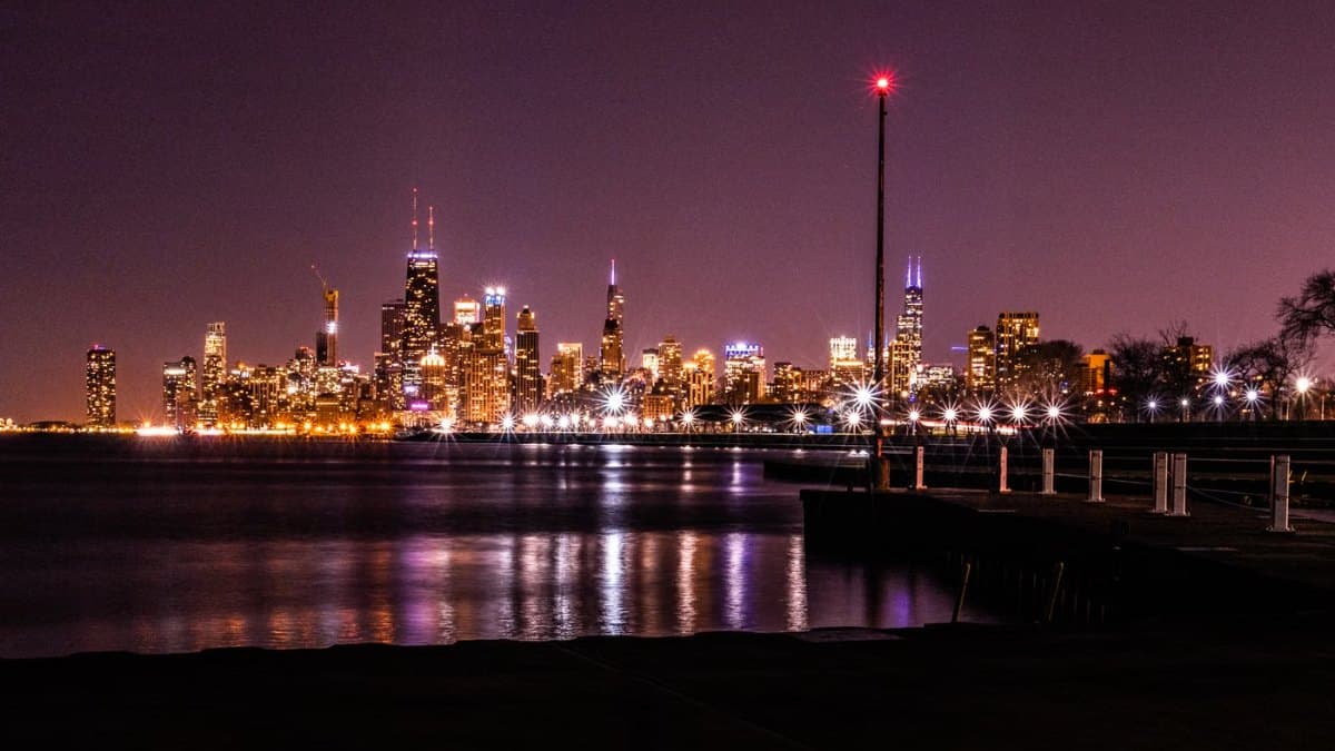 Chicago skyline illuminated at night