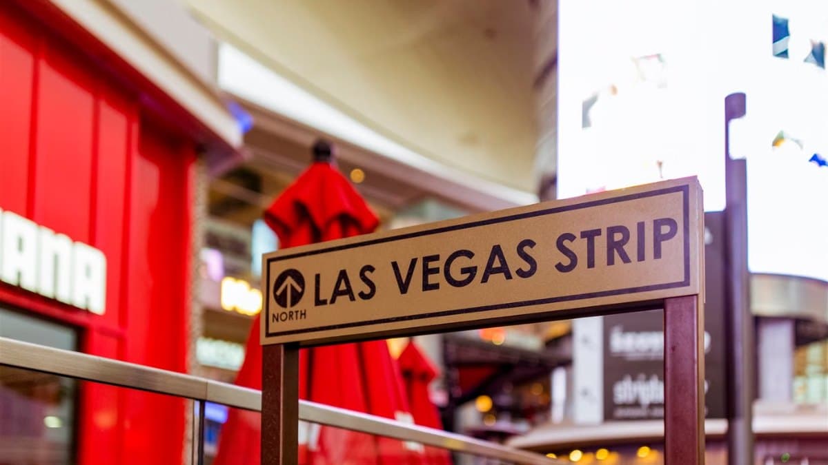 Las Vegas Strip sign with the city behind